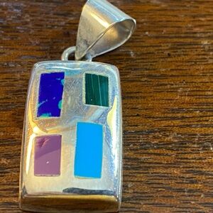 Colorful Geometric Silver Pendant